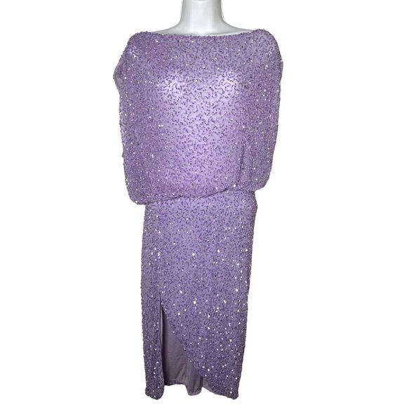 NWT Retrofete Jean Sequin Dress Lavender Purple Beaded Mini Off-Shoulder Medium - Picture 5 of 16